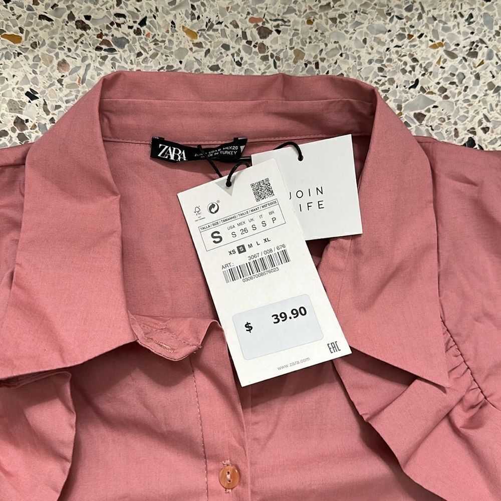 Nwt Zara Pink Ruffle Front Button Up Down Small S - image 5
